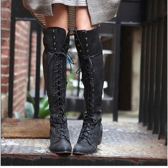 Jeffrey Campbell x Free People Black Joe Lace-Up OTK Boots - Picture 6 of 15